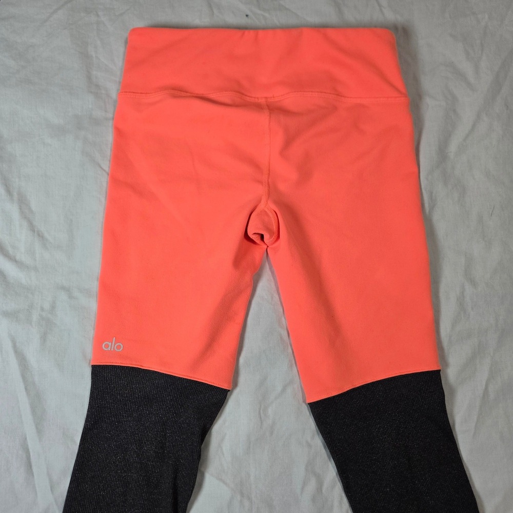Alo Yoga Goddess Leggings Neon Coral Charcoal Heather Ribbed Colorblock Small